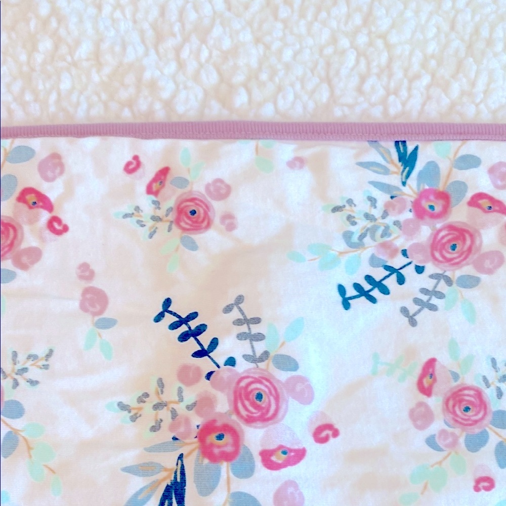 Modern Baby Floral Blanket with Pink Trim